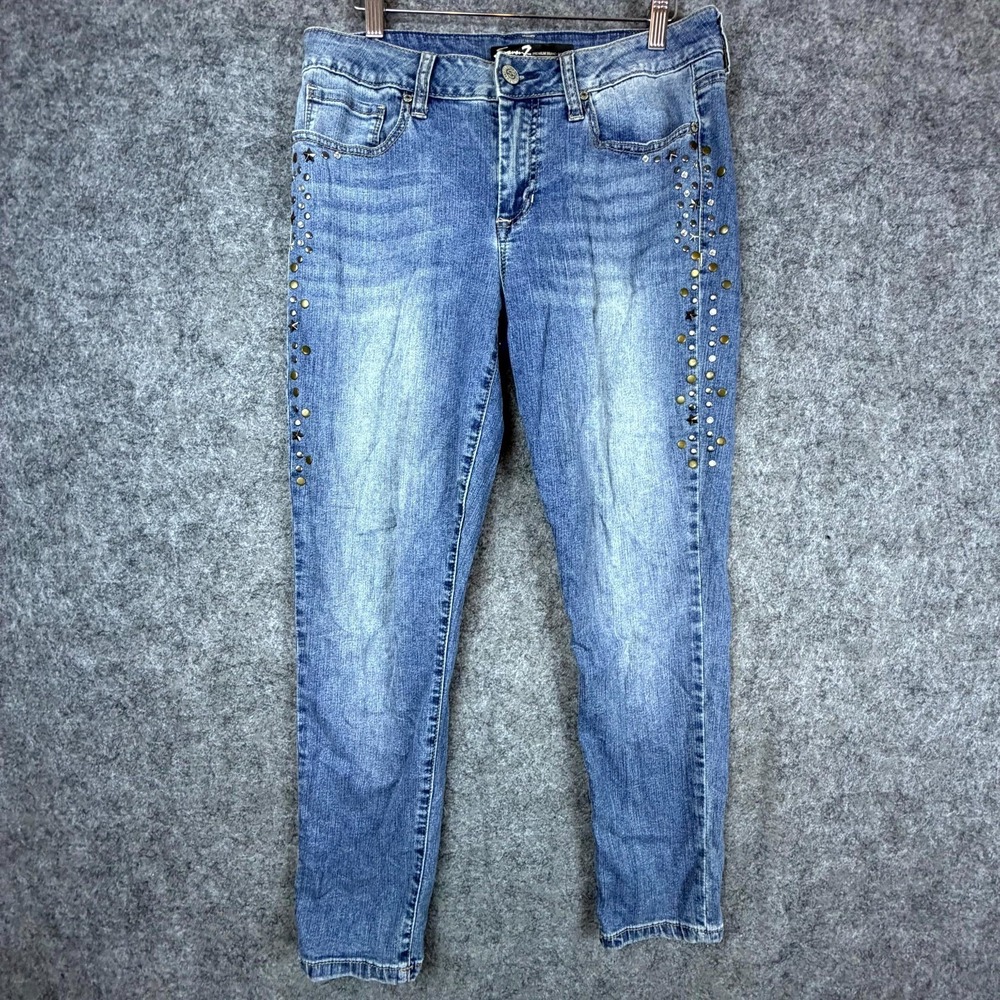 Seven7 Premium Jeans Women 12P Blue Denim Y2K Stretch Studded Leg Slim Skinny